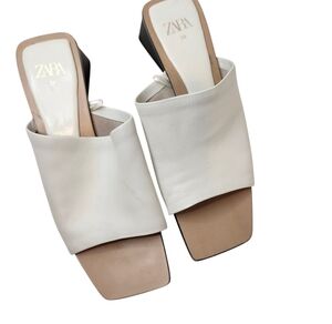 Zara Women's White and Black Slide Sandals